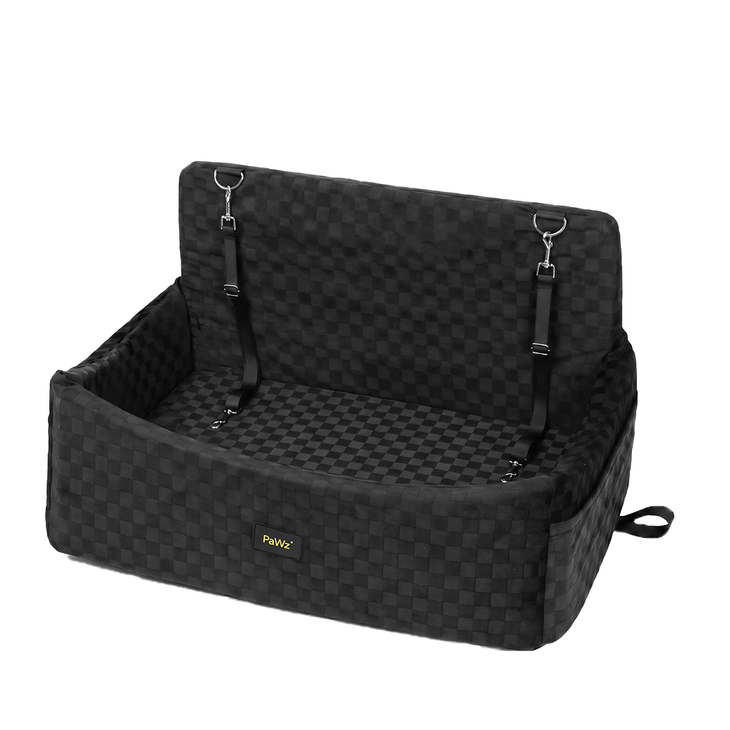 Pawz Large Dog Car Seat Booster Plush Dual-Side Portable Travel Bed Black-2100034993047867400