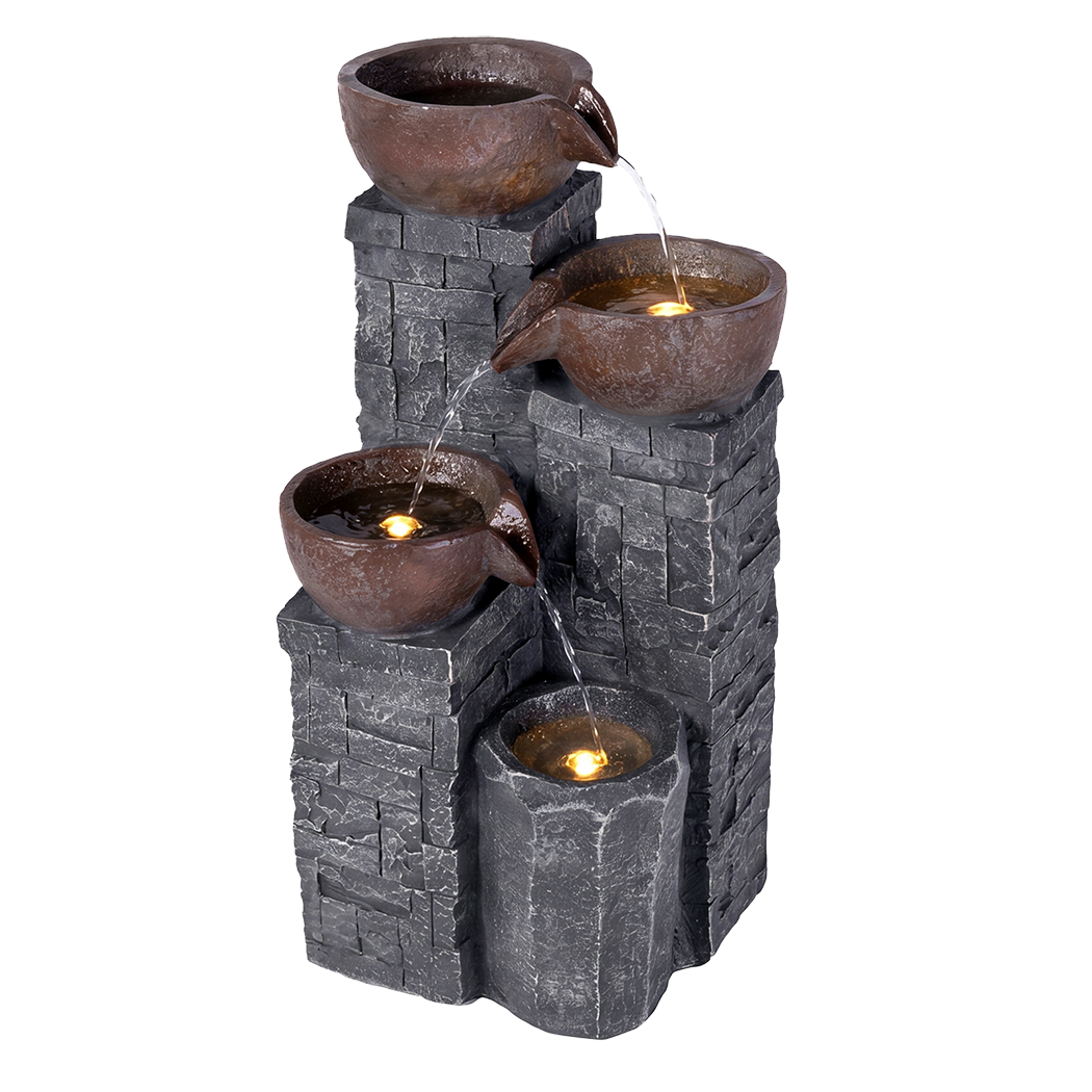 Levede Water Fountain Feature 4 Tier LED Resin Outdoor for Garden Patio Grey-2109799590683938825
