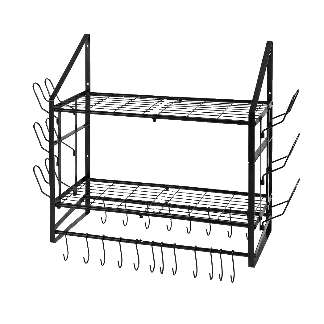 Toque Pot Rack Wall Mounted 2 Tier Hanging Cookware Organizer 20 Hooks Pan Rack-2072893580028022792