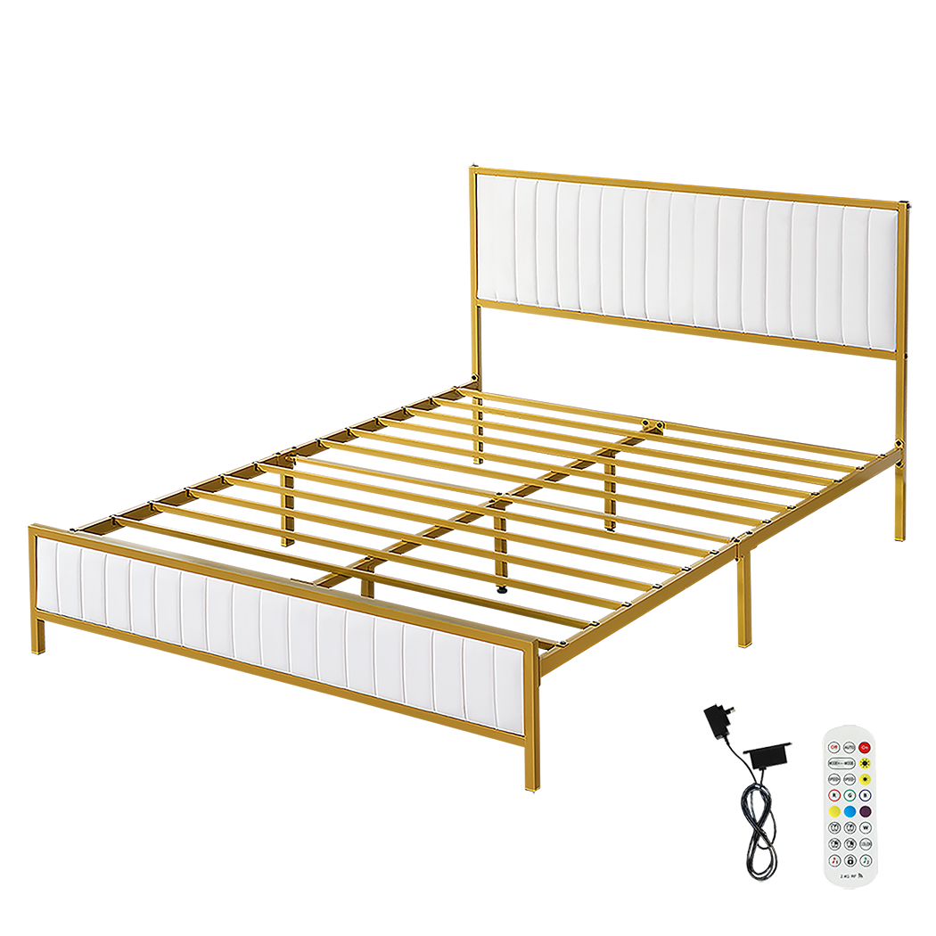 Levede Metal Bed Frame Under Bed Storage Double Beige-1894516794161500168