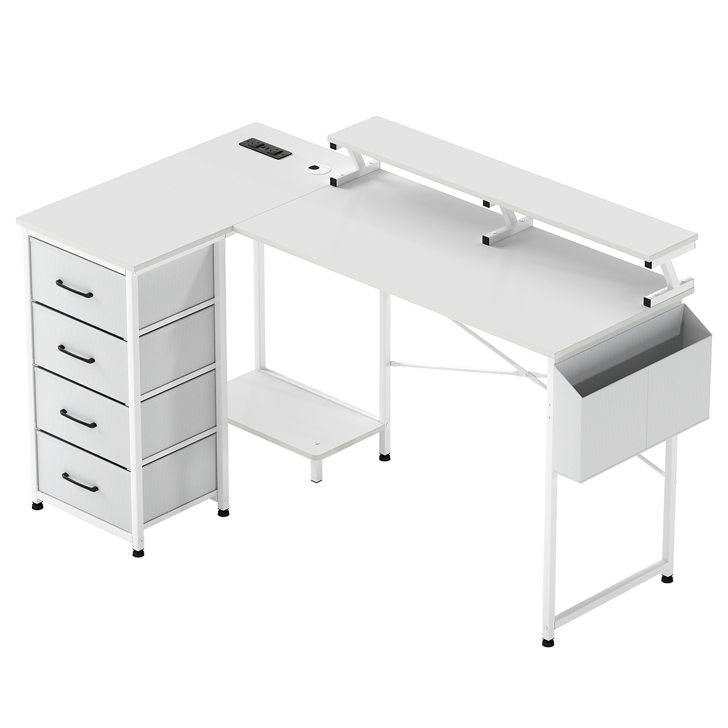 Levede L Shaped Gaming Desk with Storage Drawers White-2006733412563554312