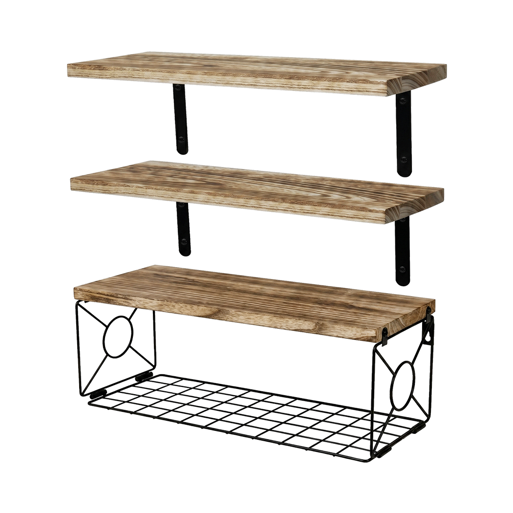 Levede Floating Wall Shelf 3 Pcs DIY Wall Mount Shelves Book Display Rack Basket-2061251867652001800
