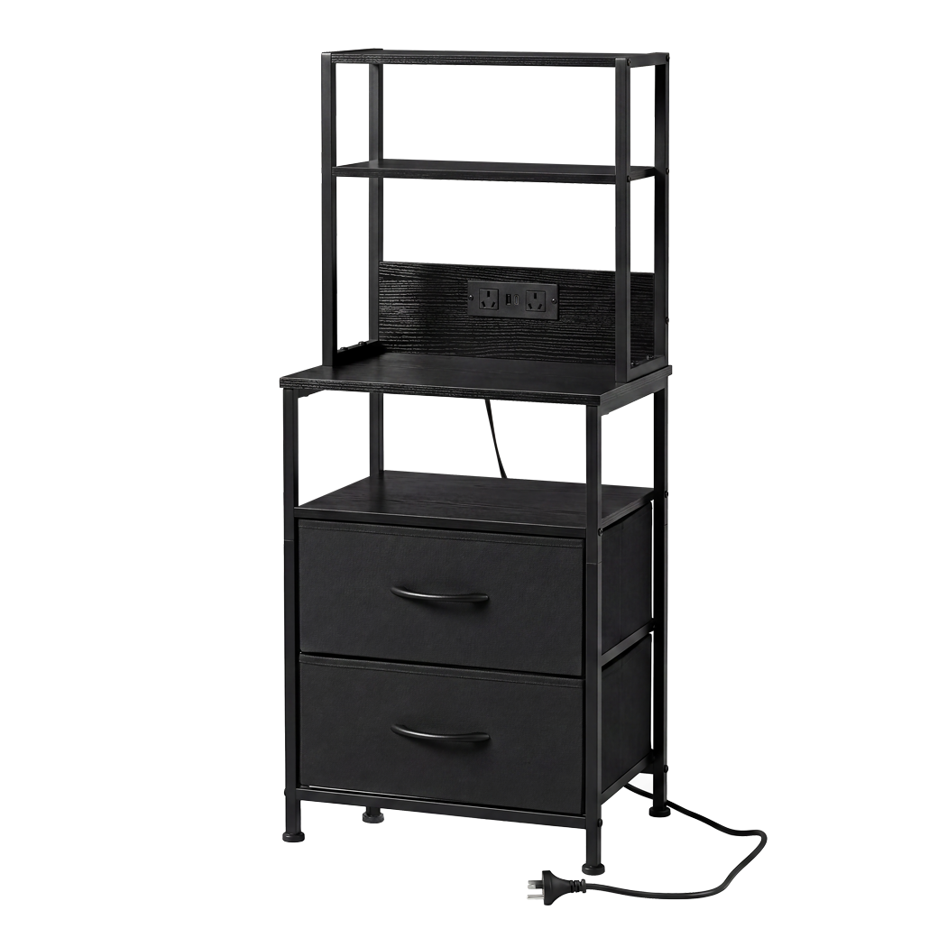 Levede Bedside Table with Charging Station LED Lights Black-2100034980859219976