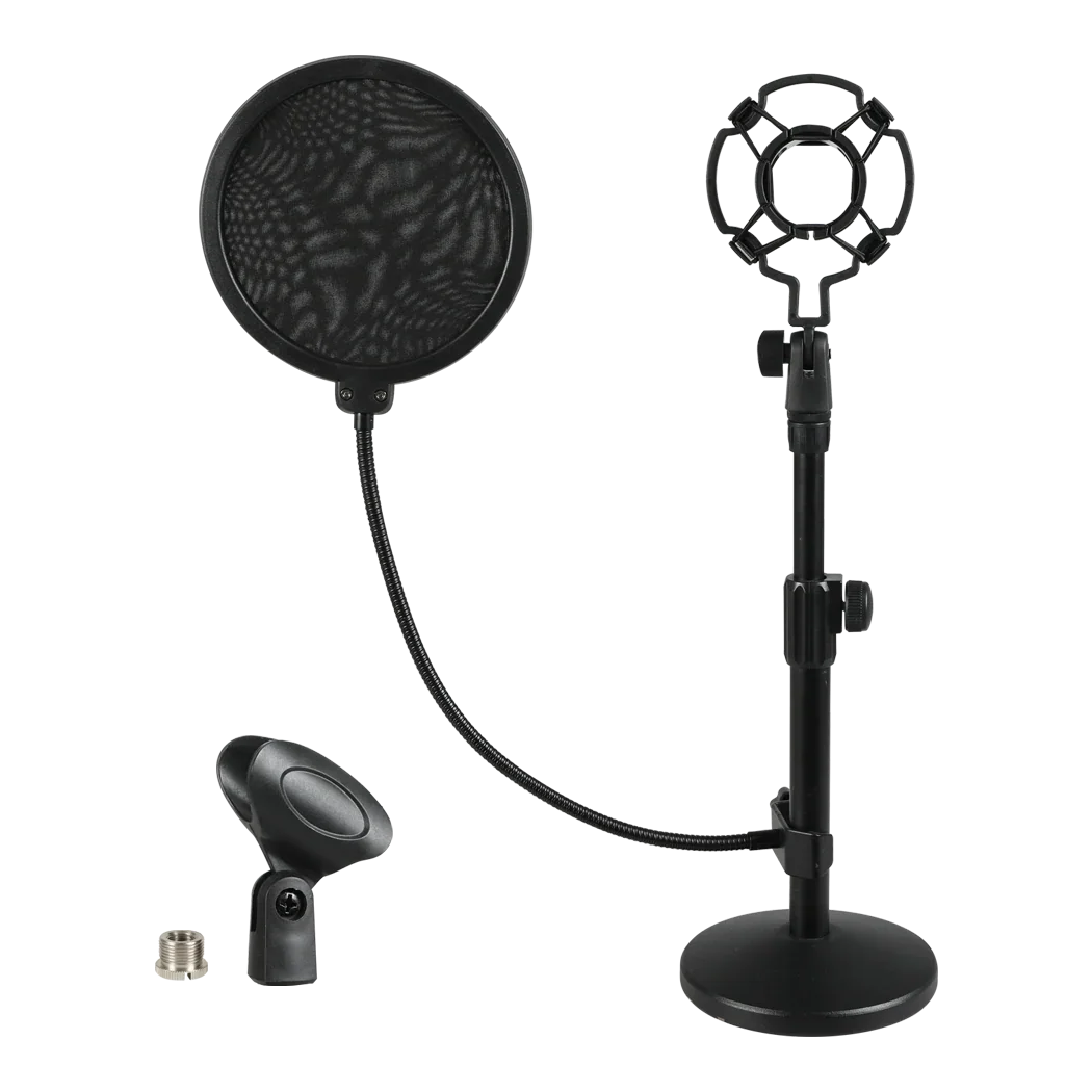 Levede Desktop Microphone Stand Adjustable Pop Filter Shock Mount Base Kit Black-2050056791613640712