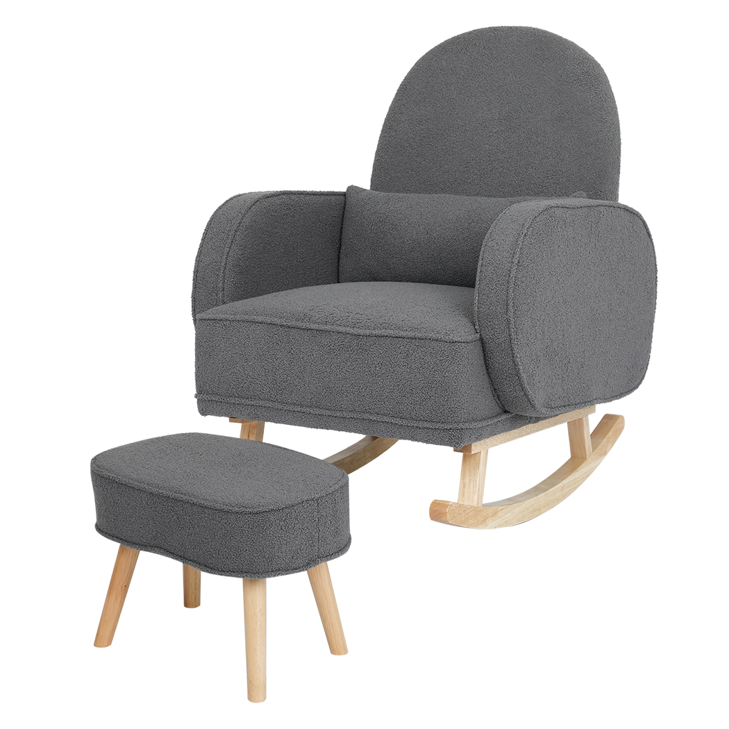 Levede Fleece Rocking Chair with footstool-1937319794885922824