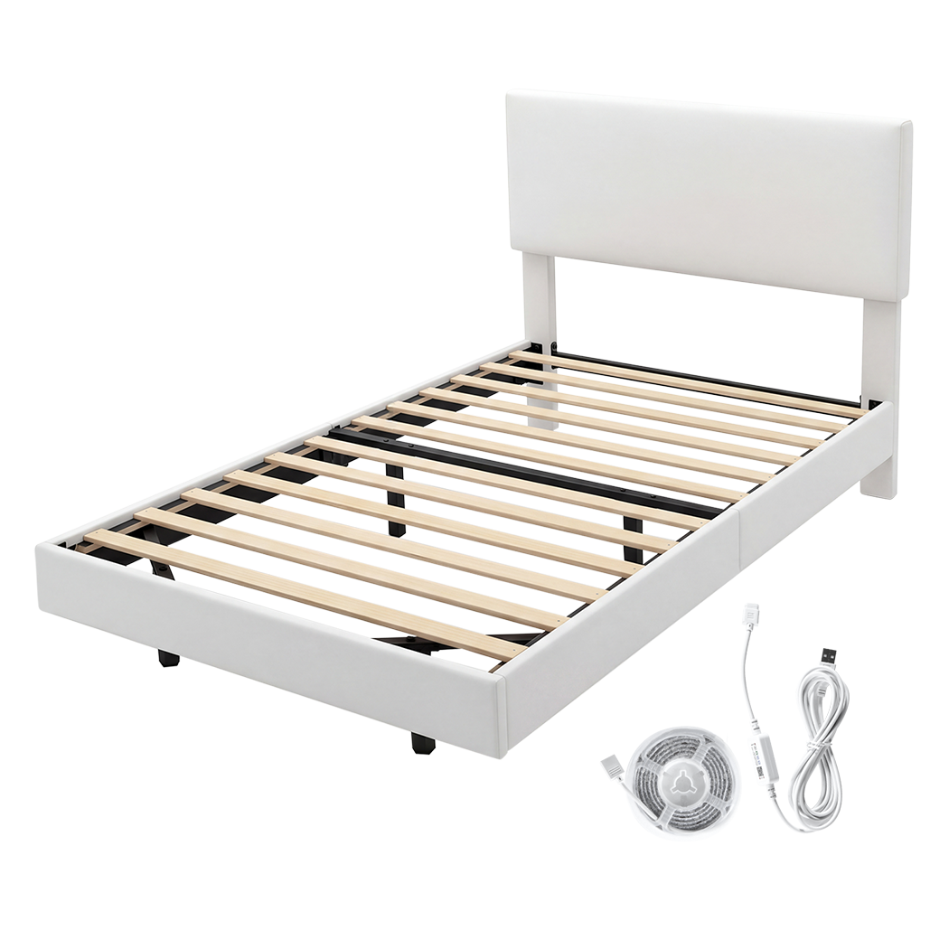 Levede Floating Bed Frame With RGB LED Light Headboard Base Platform Single-2100034937364287496