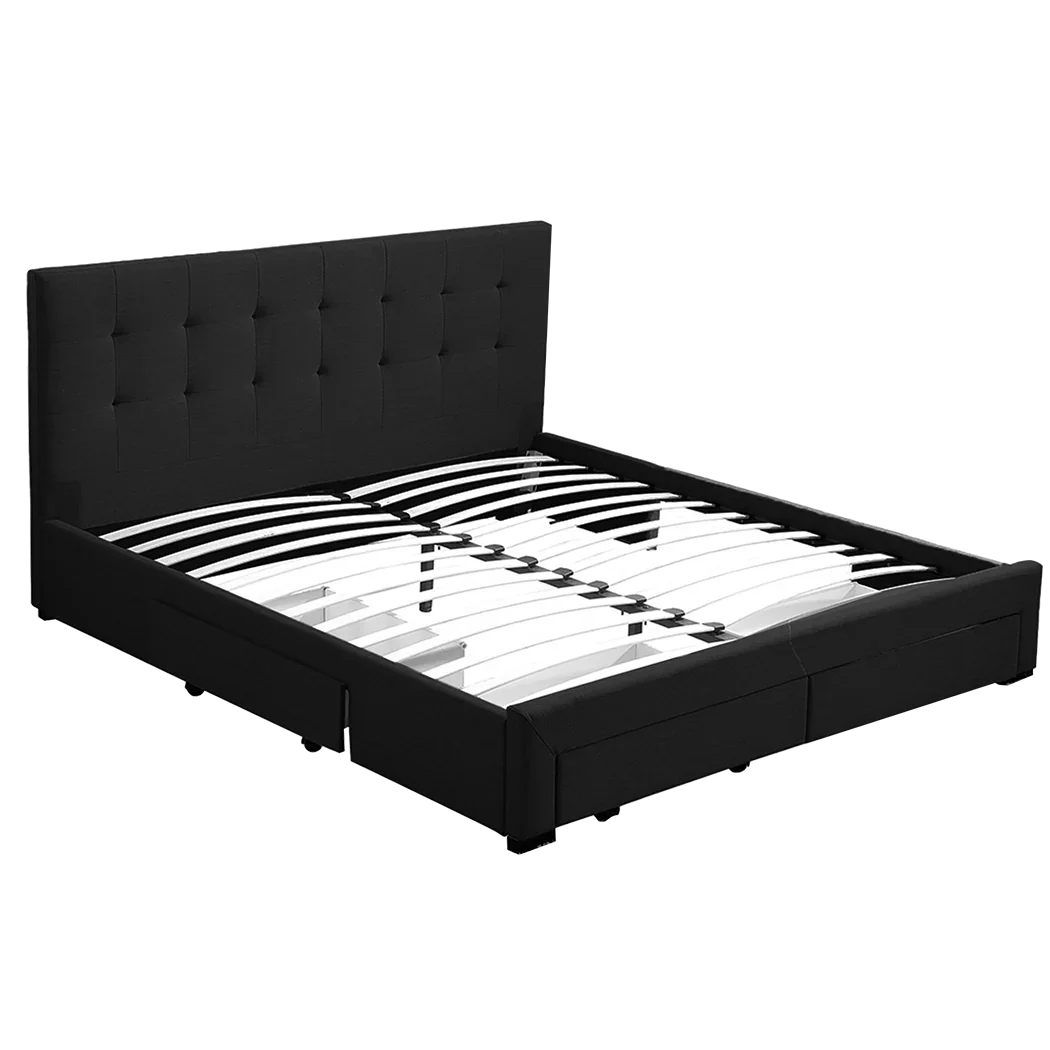 Levede Queen Bed Frame Fabric Tufted Dark Grey-2006733223215894536