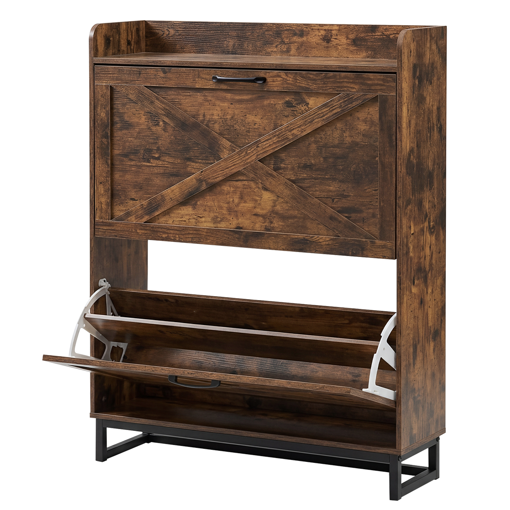 Levede Shoe Cabinet 2 Flip Drawers Storage Organiser Removable Shelf Hallway-2050059010660503561