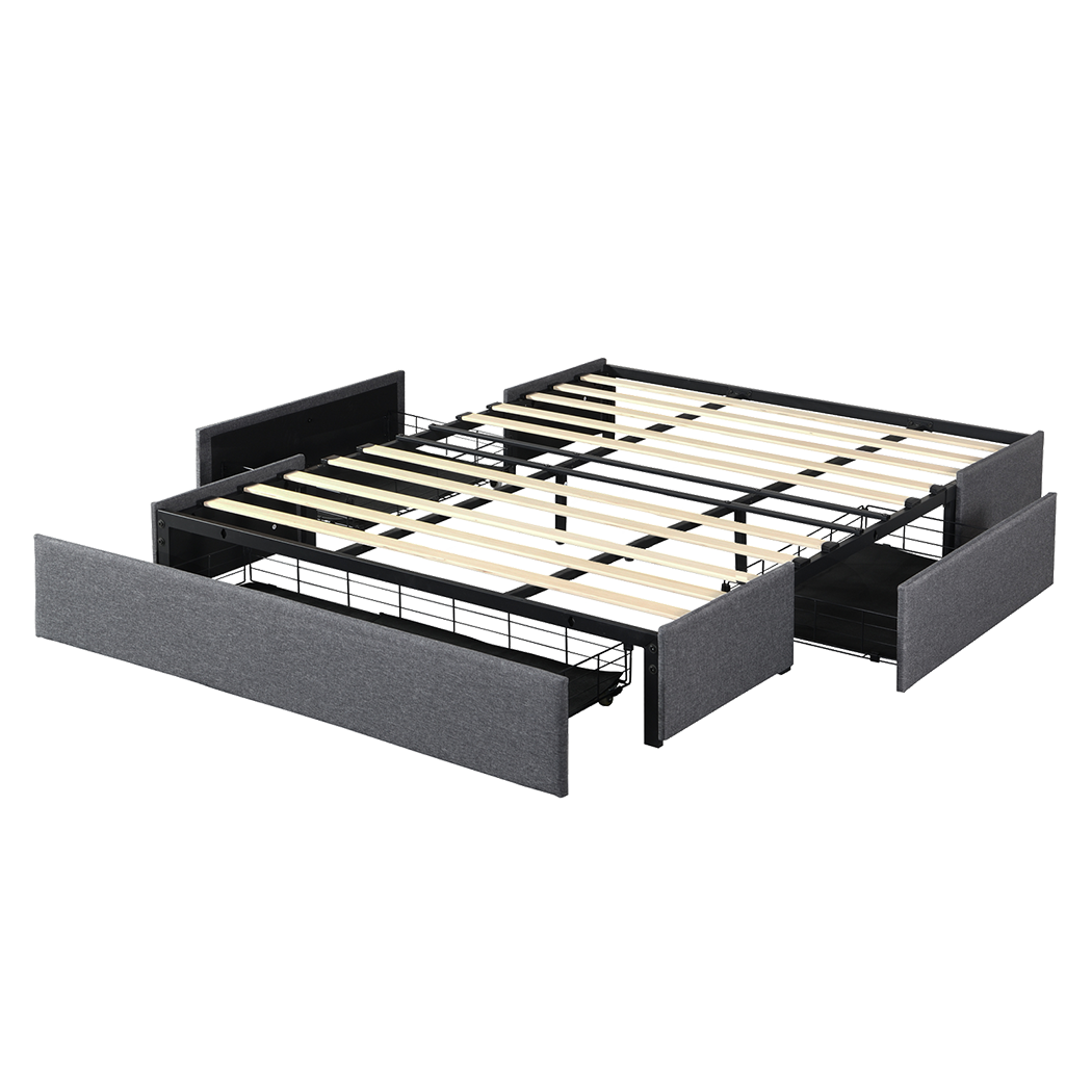 Levede Bed Frame King Size Fabric Mattress Base 3 Storage Drawer DIY Headboard-2100034935728508936