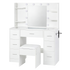 Levede Dressing Table Makeup Vanity with Lights Glass Desktop 7 Drawers White-2109799601329082378