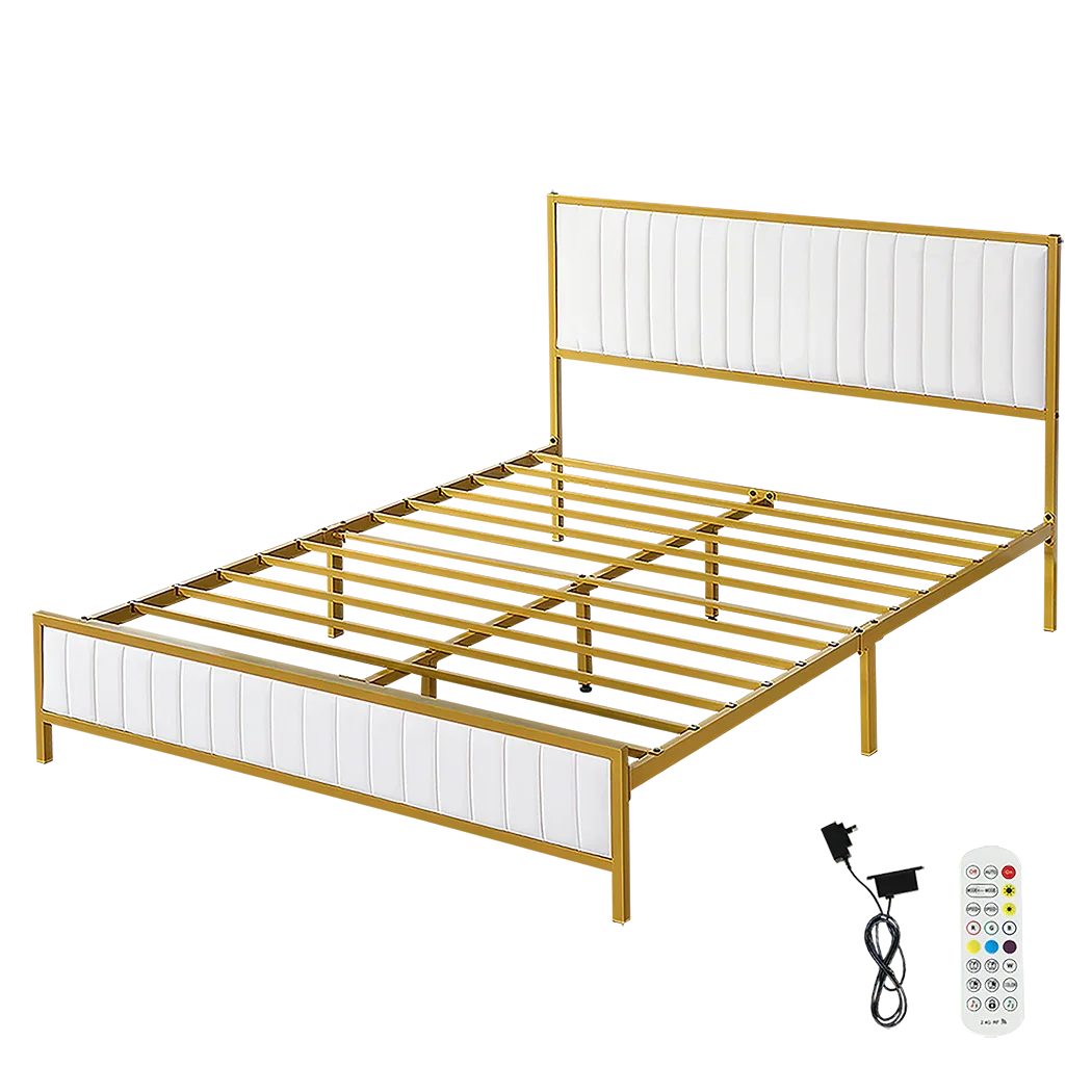 Levede Metal Bed Frame Under Bed Storage Double Beige-2006732901978345480