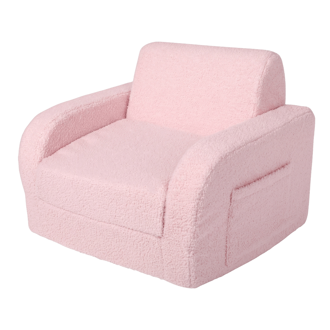 BoPeep Kids Sofa Fold Out Couch 3 In 1 Teddy Fleece Convertible Chair Pink-2109799595553525769