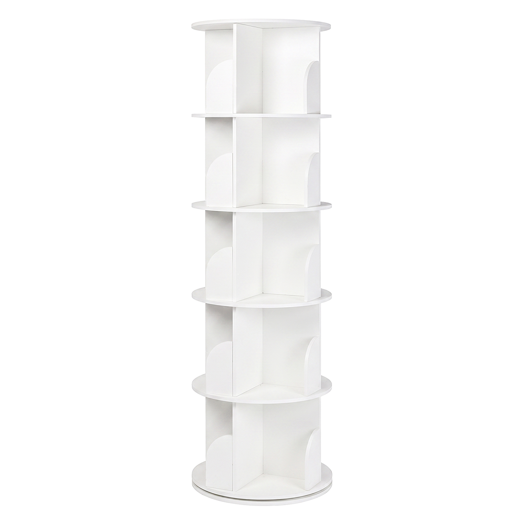 Levede Rotating Bookshelf 5 Tier Book Storage Space Saving Round Tower White-2109799589173989386