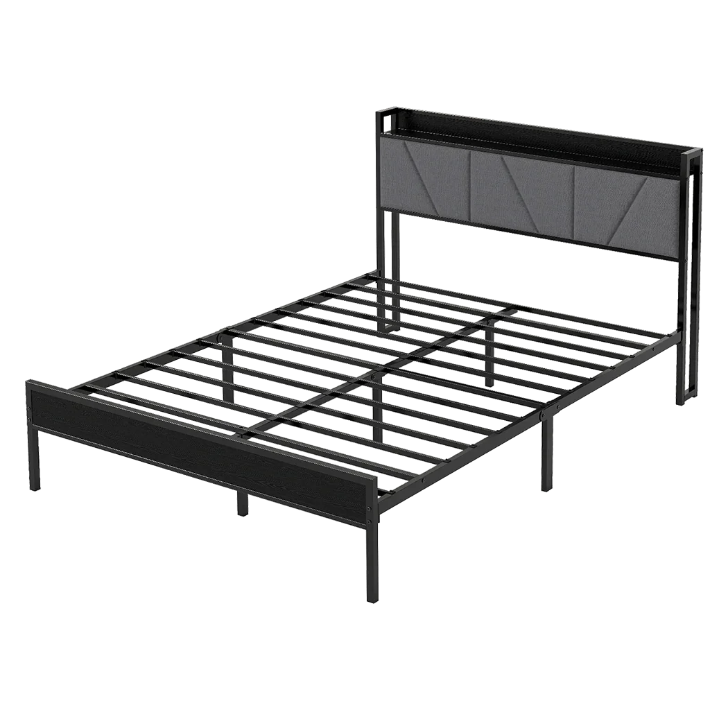 Levede Queen Bed Frame Steel Base with Headboard Grey-2006732773129326600