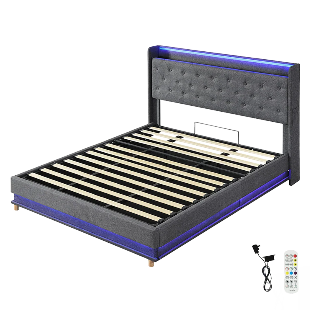 Levede King Bed Frame Gas Lift Storage LED Light USB-2006733381597007880