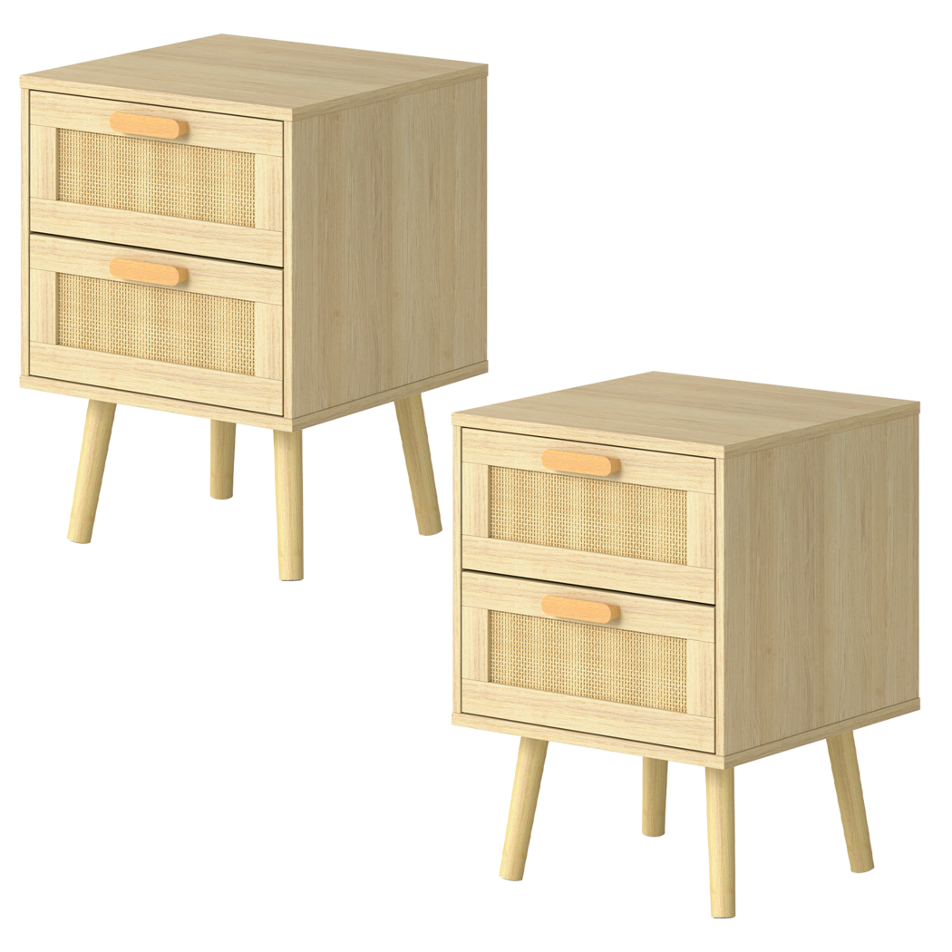 Levede 2x Bedside Tables Set Wooden Side Table Nigntstand Bedroom Rattan Drawers-2027211049656258568