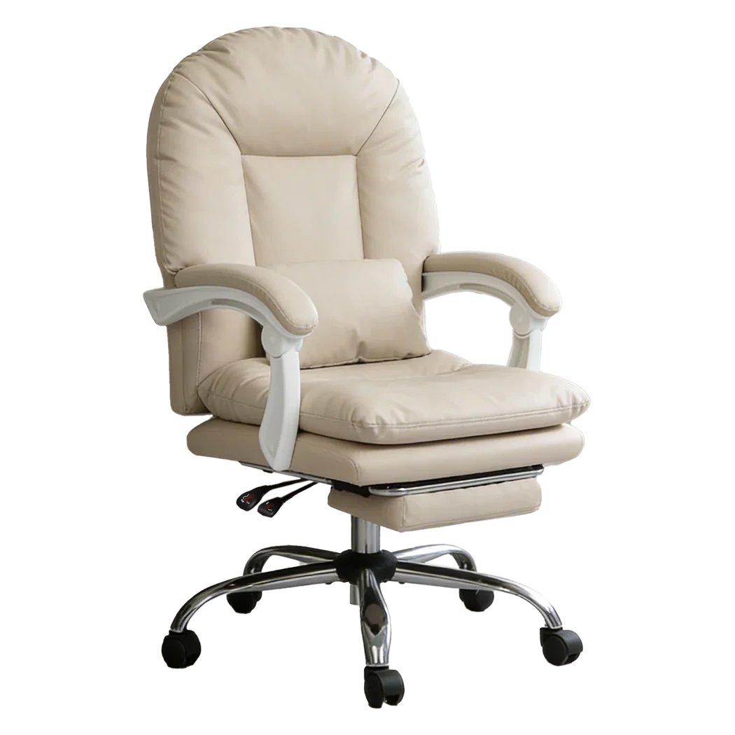 Levede Executive Office Chair Footrest PU Leather Tilt Gaming Work Seat Beige-2050056782683967496