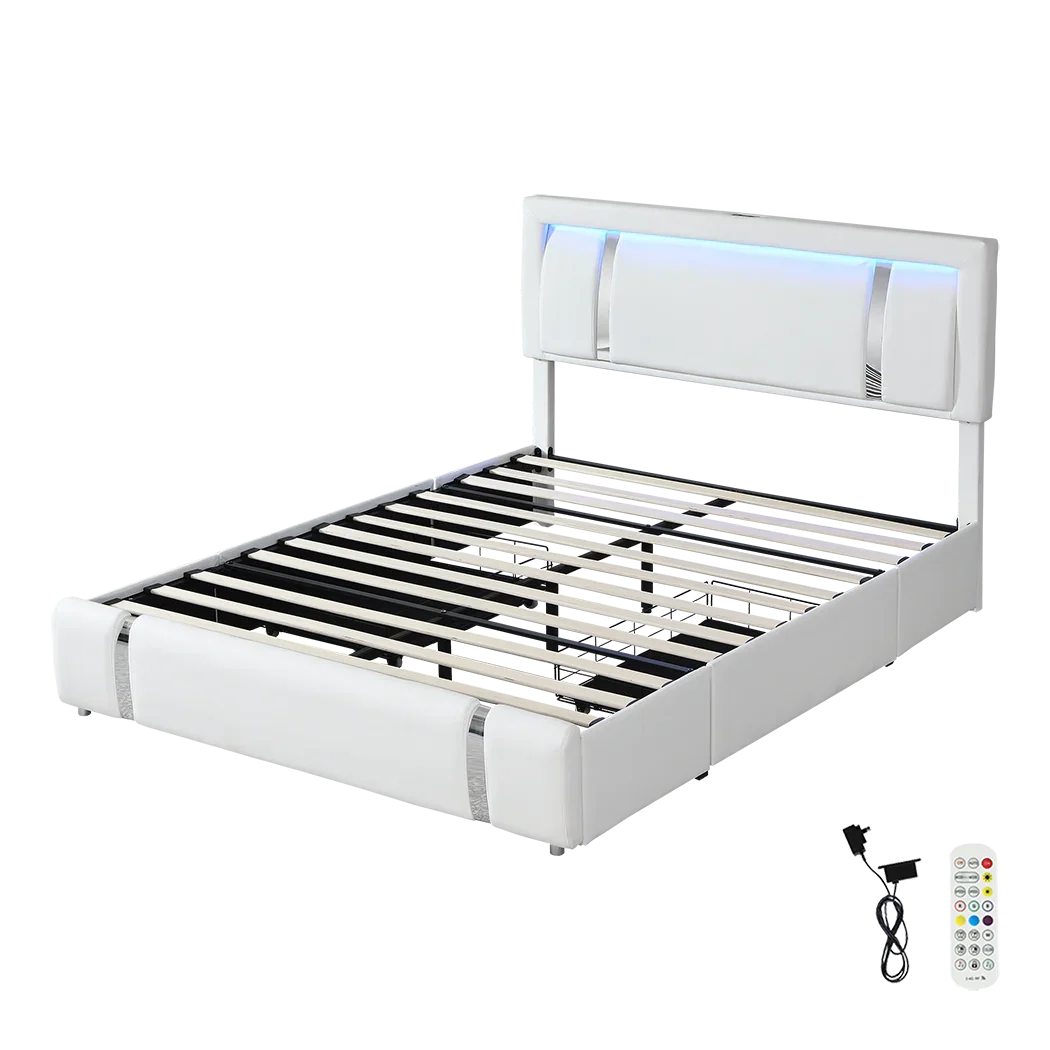 Levede Double Bed Frame With Adjustable Headboard White-2018816920018620424