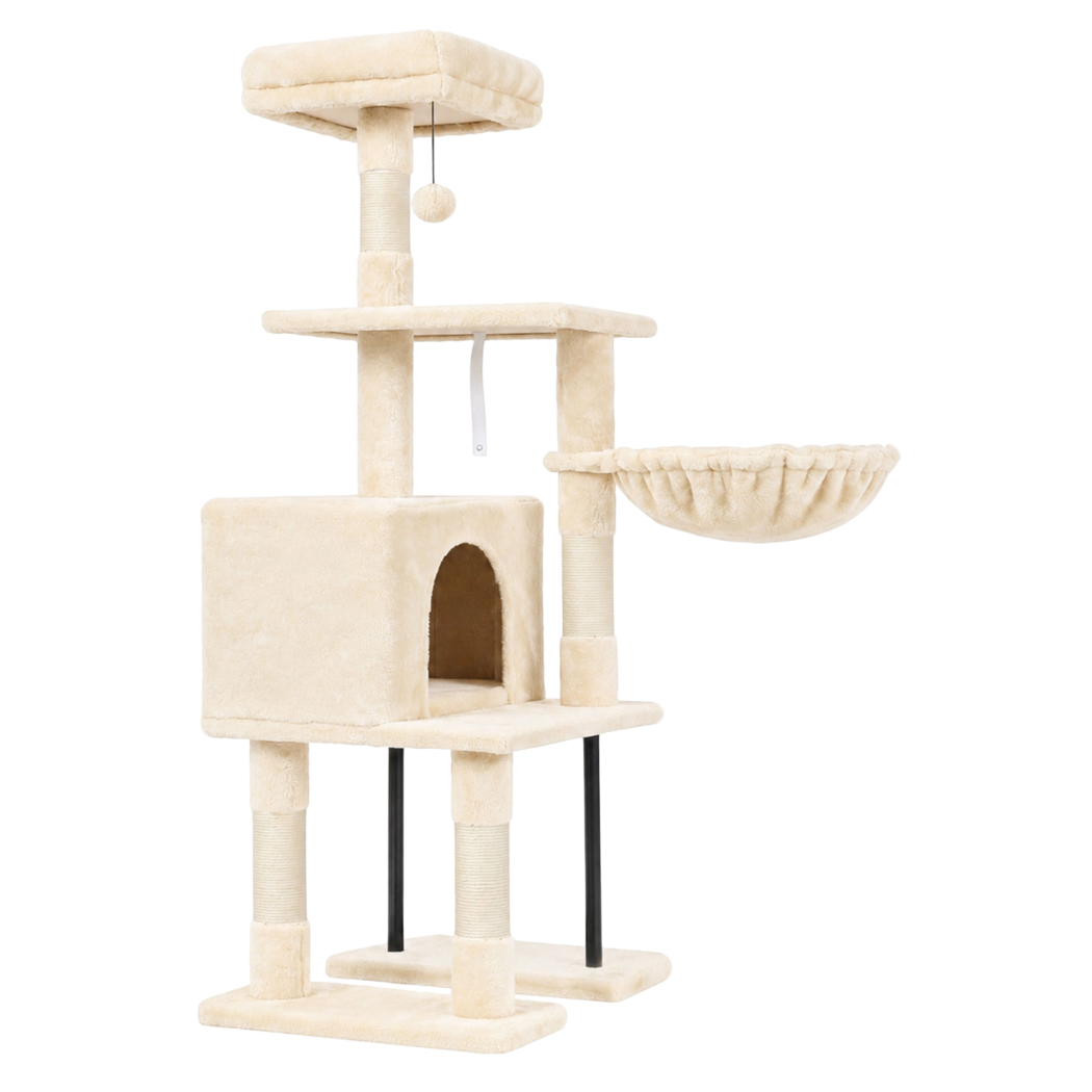 Pawz Cat Tree Cat Tower Multi-Level Cat Bed Cat Scratching Post 125cm Beige-2100034991751827464