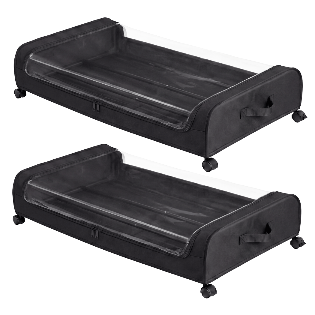Levede 2x Under Bed Storage Containers for Shoe and Apparel Clear-Lidded Black-2072893558800650248