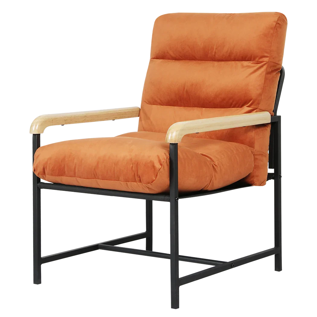 Levede Metal Framed Lounge Chair Velvet in Orange-2029387206002610184