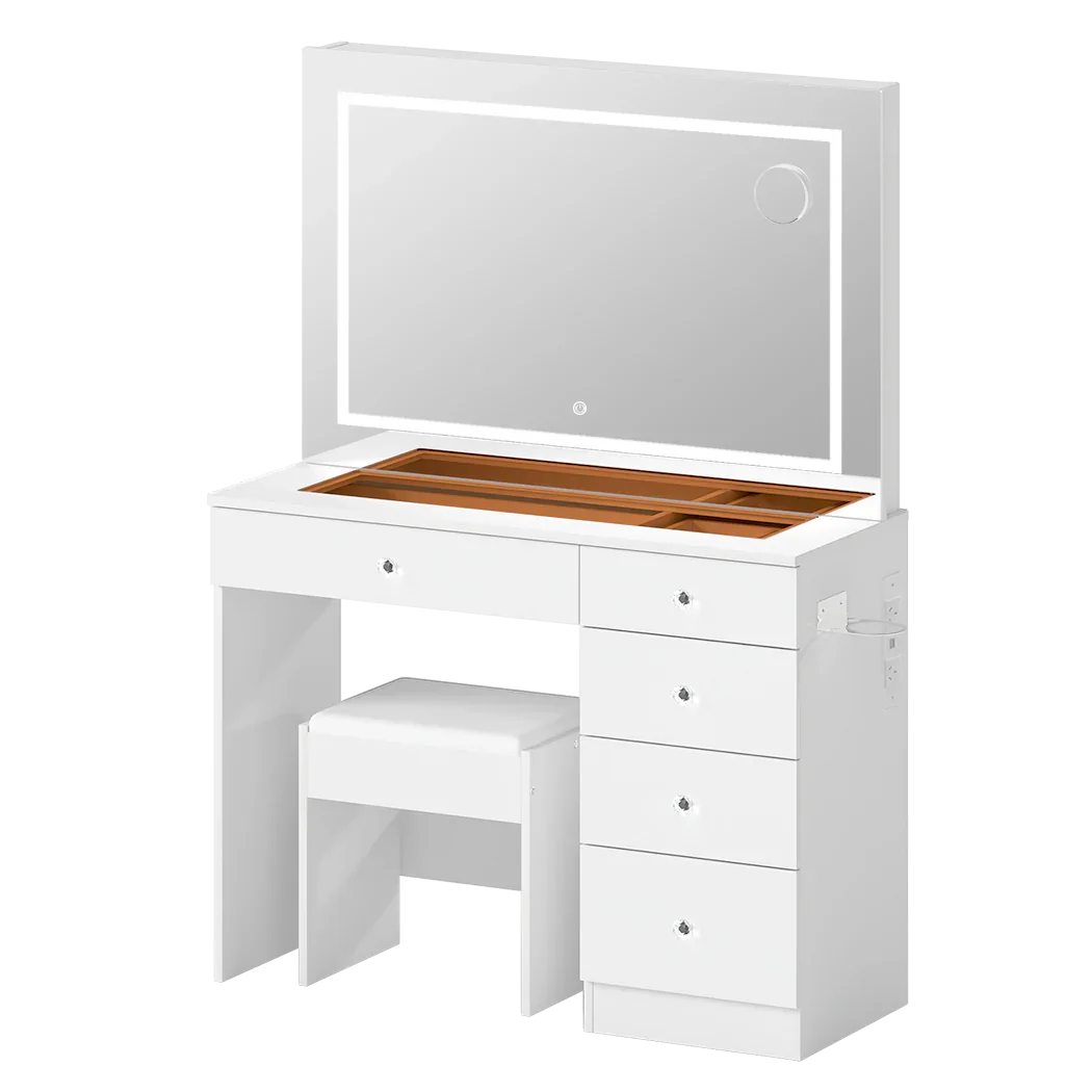 Levede Dressing Table LED Makeup Mirror Stool Set Vanity Desk 5 Storage Drawer-2050056769404801033