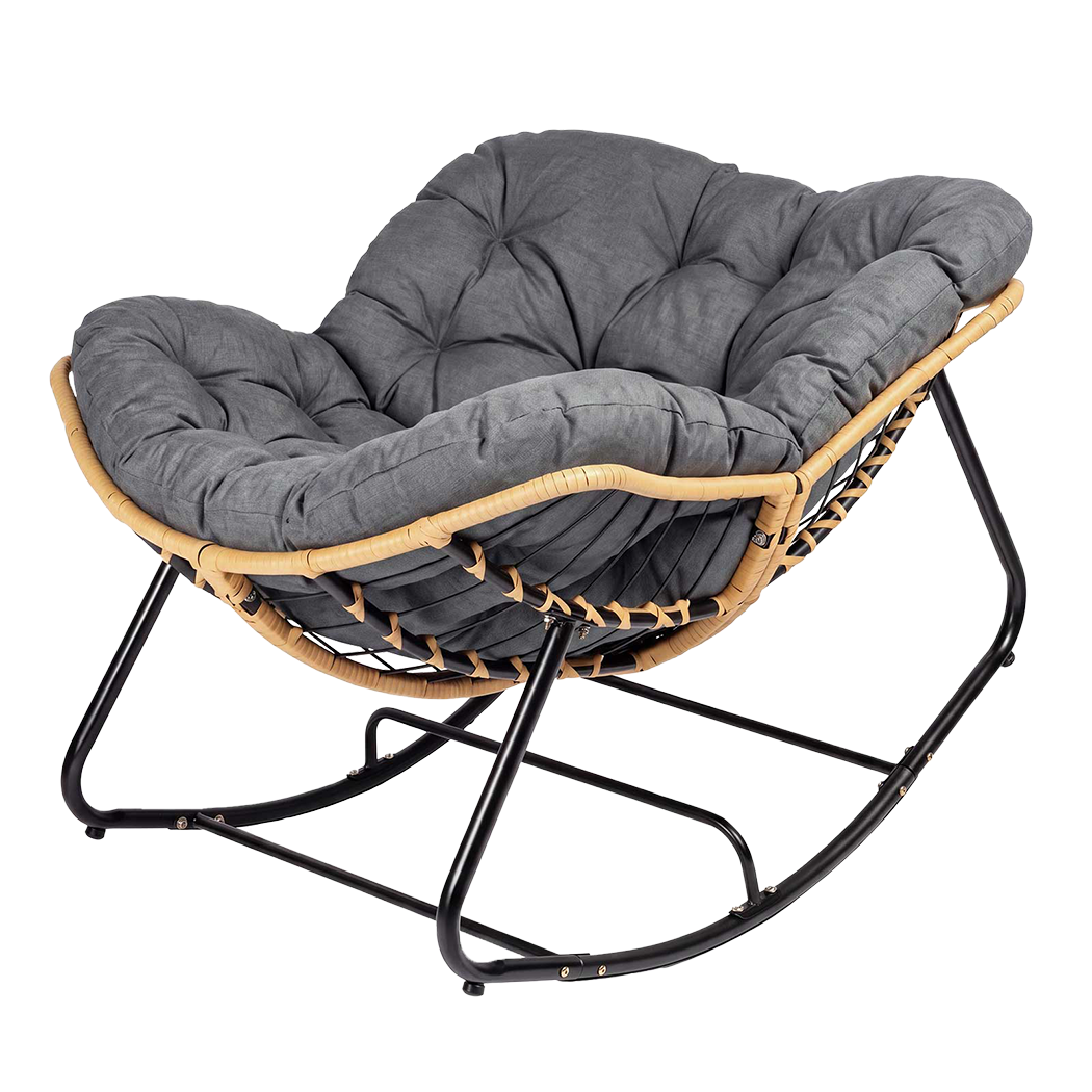 Levede Rocking Chair with Thick Cushion PE Rattan Silent Strip Indoor Patio Grey-2100034939763429384