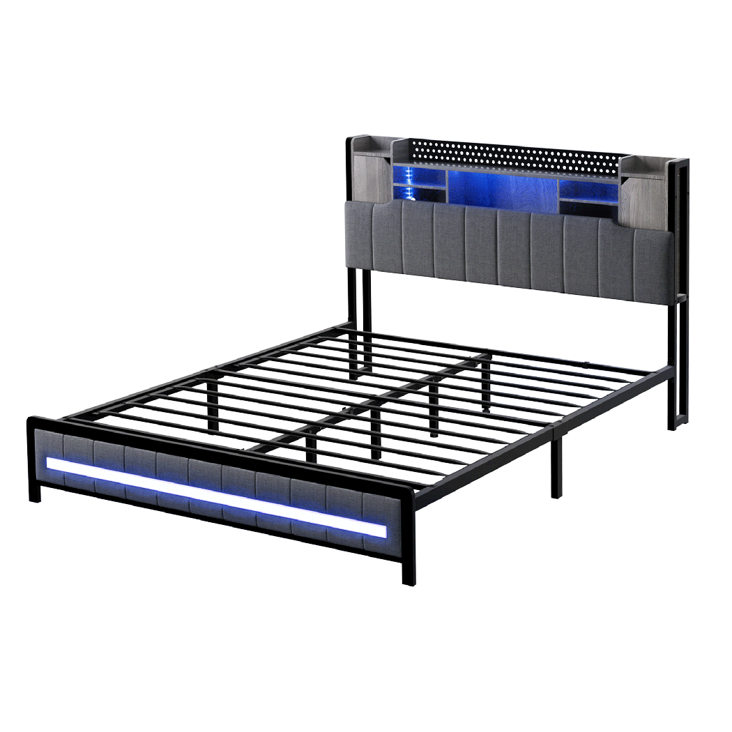 Levede Queen Bed Frame with Storage Headboard RGB LED