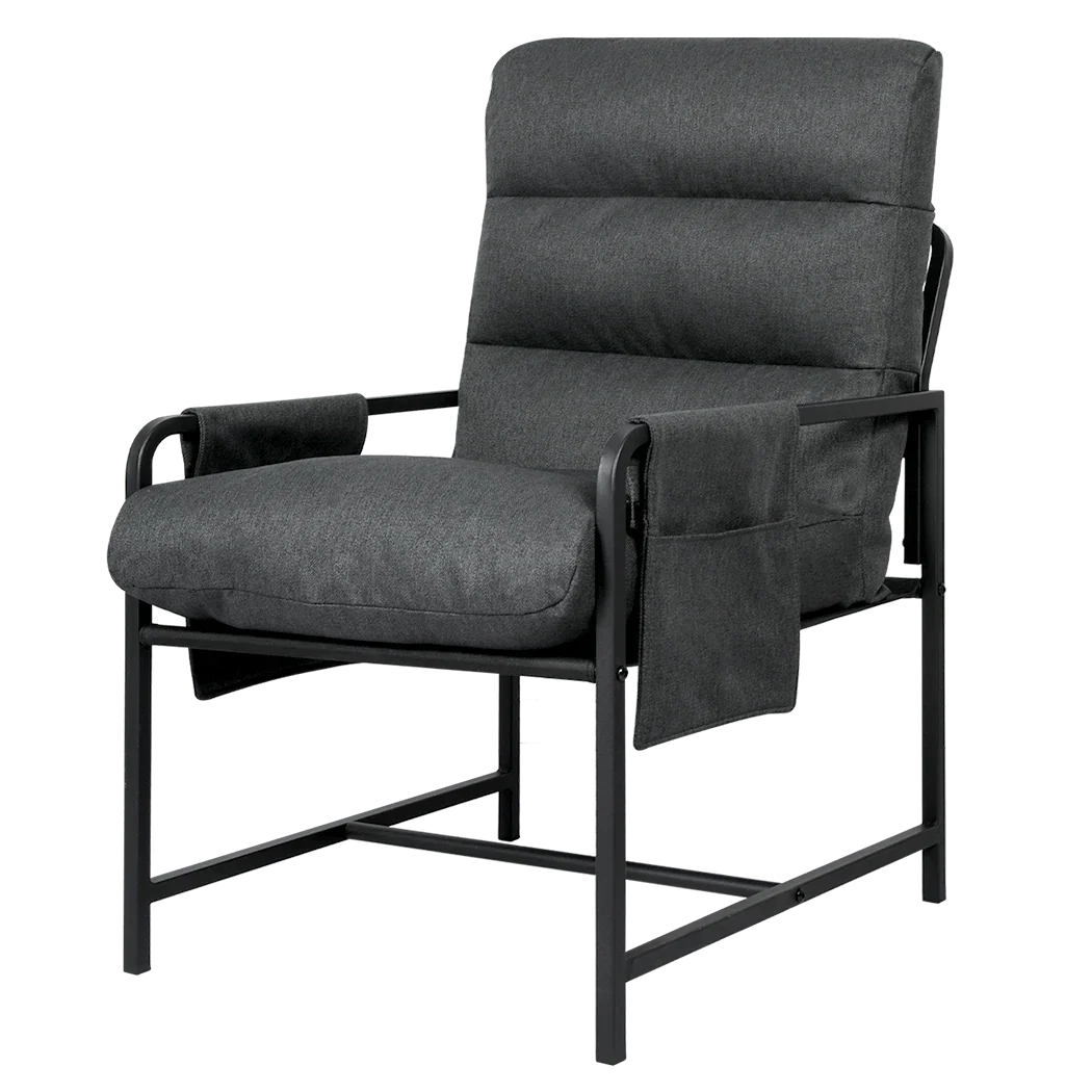 Levede Metal Framed Lounge Chair Linen in Dark Grey-2029387206182965256