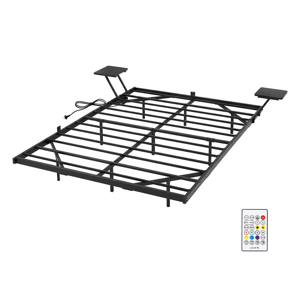 Levede Double Bed Frame Floating Frame with Storage Shelves RGB Lights Black-2072893552320450568