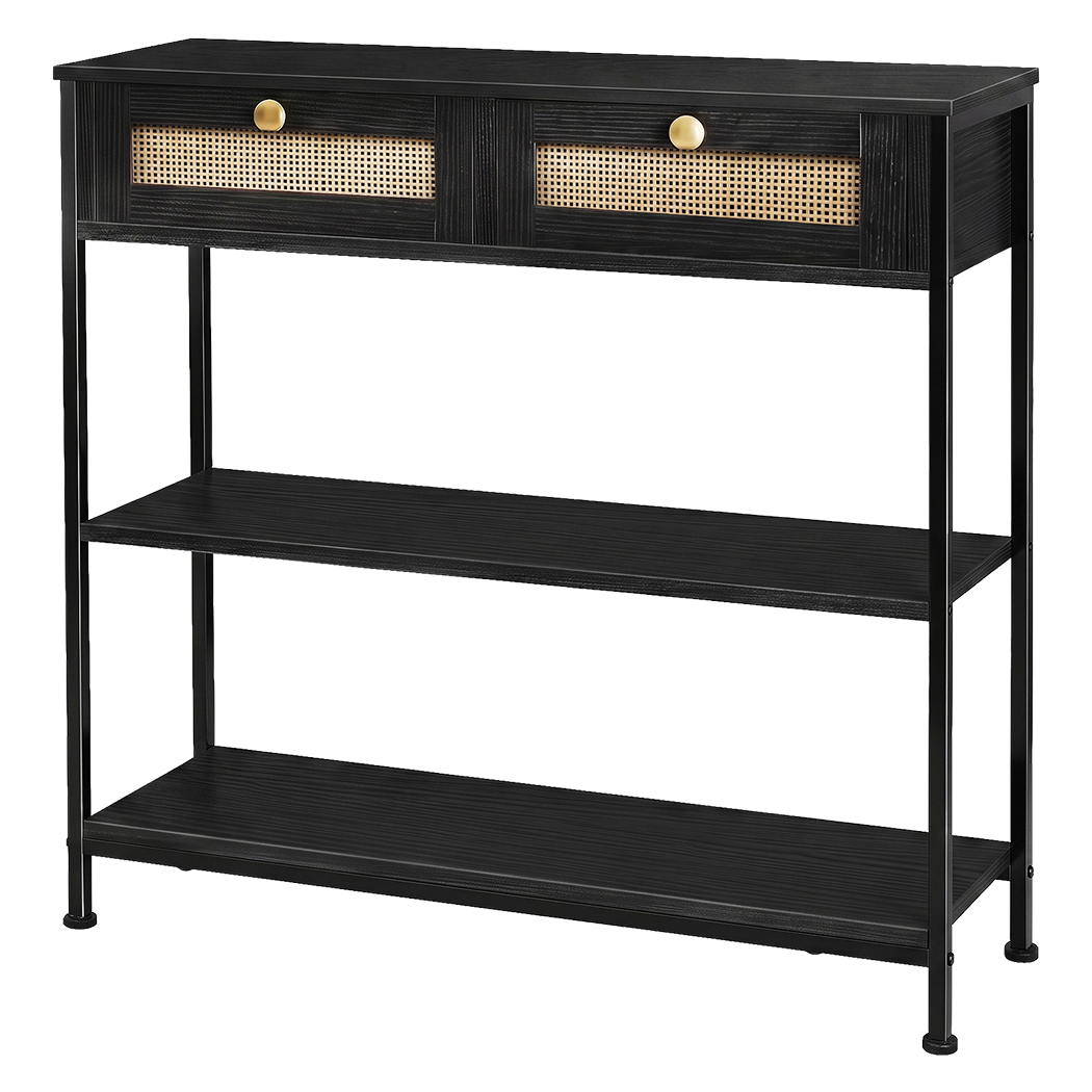 Levede Console Table with Drawers 3-Tier Slim Hallway Table 80cm Entryway Black-2109799589392093194