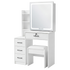 Levede Dressing Table Vanity Stool Set Sliding LED Mirror Makeup Storage Shelves White-2072893560474177545