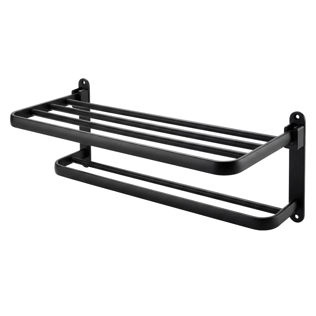 Levede Towel Rack Bathroom 2 Bars Rail Holder Wall Mounted Storage Shelf Black-2050059022438109192