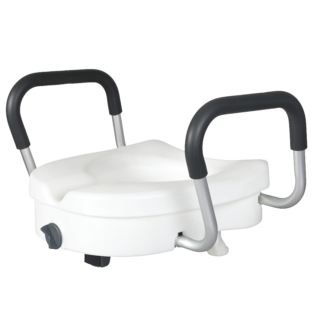 Levede Raised Toilet Seat with Handles Adjustable Height Aid Seniors White-2100034935548153864