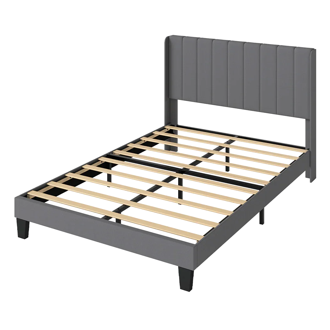 Levede Metal Wooden Bed Frame Queen Panel Plush Upholstered Soft Headboard Grey-2050056770835058696