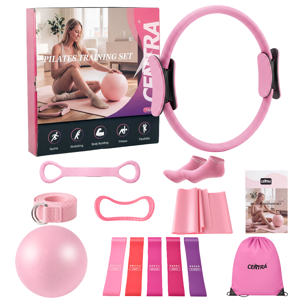 Centra Pilates Kit 13Pc All In One Set with Ring Ball Bands Home Workout Pink-2100035025306259464