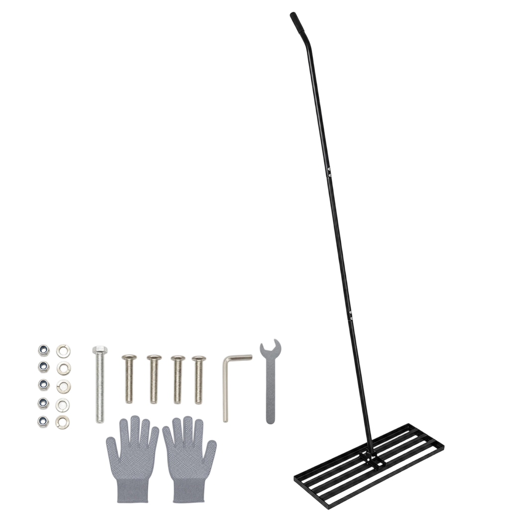 Lambu Lawn Levelling Rake Heavy Duty 75x25cm Steel Head Adjustable Handle Black-2109799600918040585