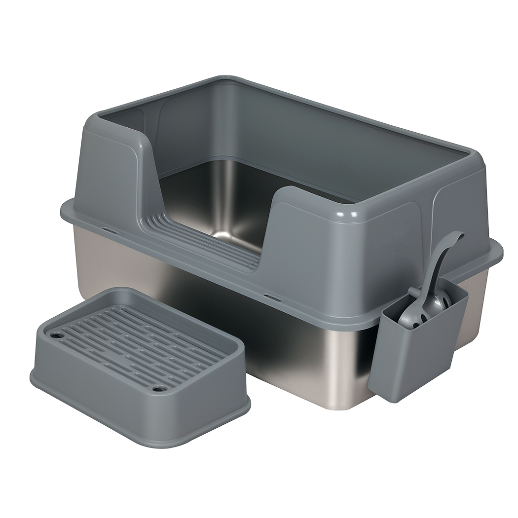 Pawz Stainless Steel Cat Litter Box Large Semi-Enclosed Easy Cleaning Pet Toilet-2050056767278288904