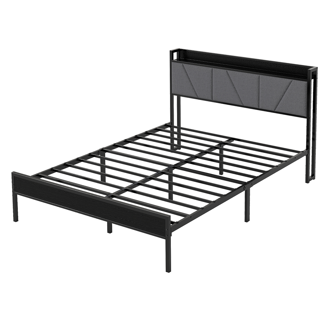 Levede Double Bed Frame Steel Base with Headboard Grey-2006732772936388616