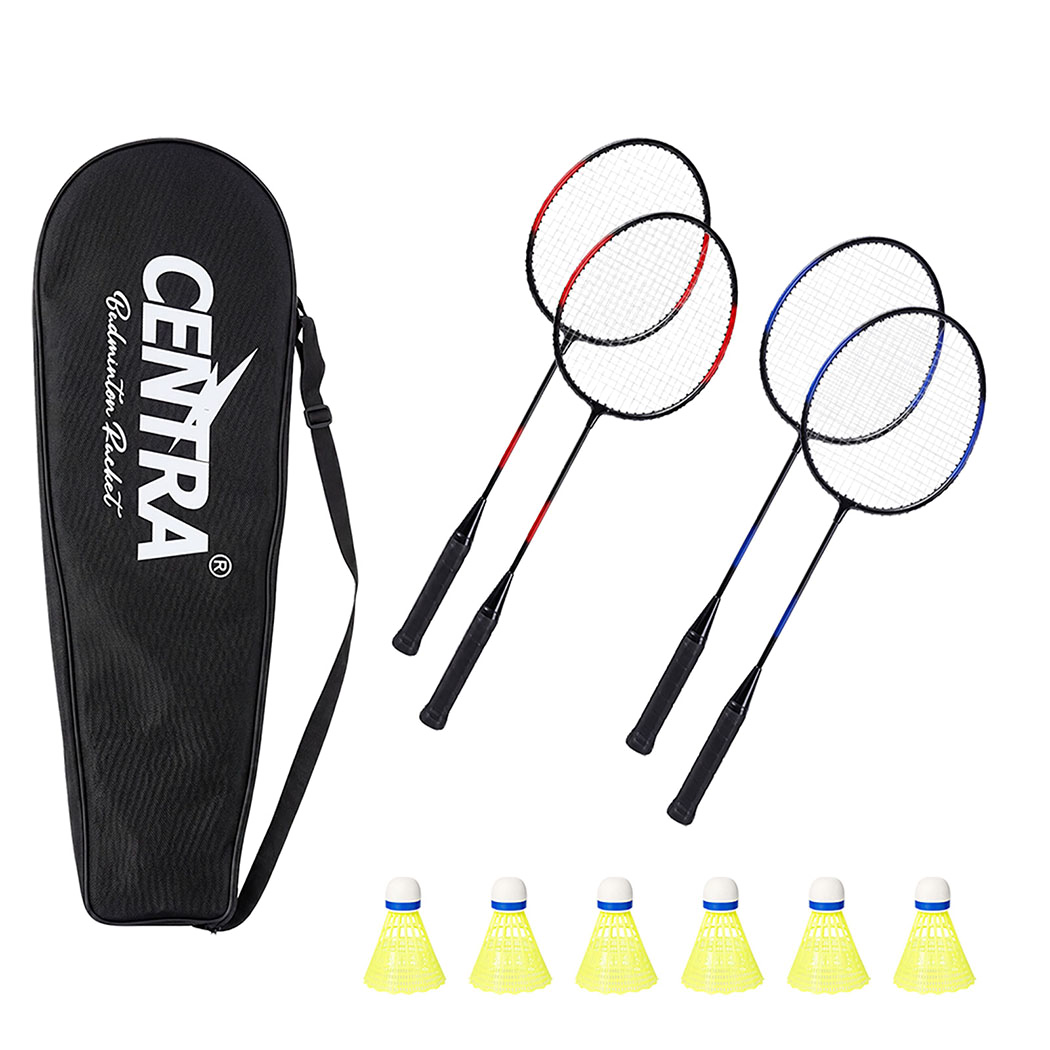 Centra Badminton Set 4 Rackets 6 Shuttles Nylon Aluminium Black Red Blue-2100035024576450568