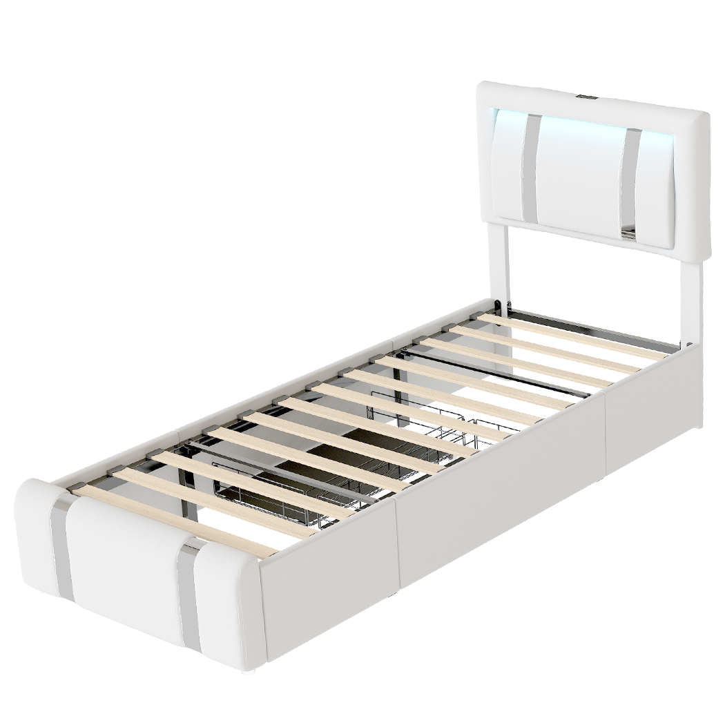 Levede Single Bed Frame Leather Headboard RGB 2 Drawers-1996009957413228552