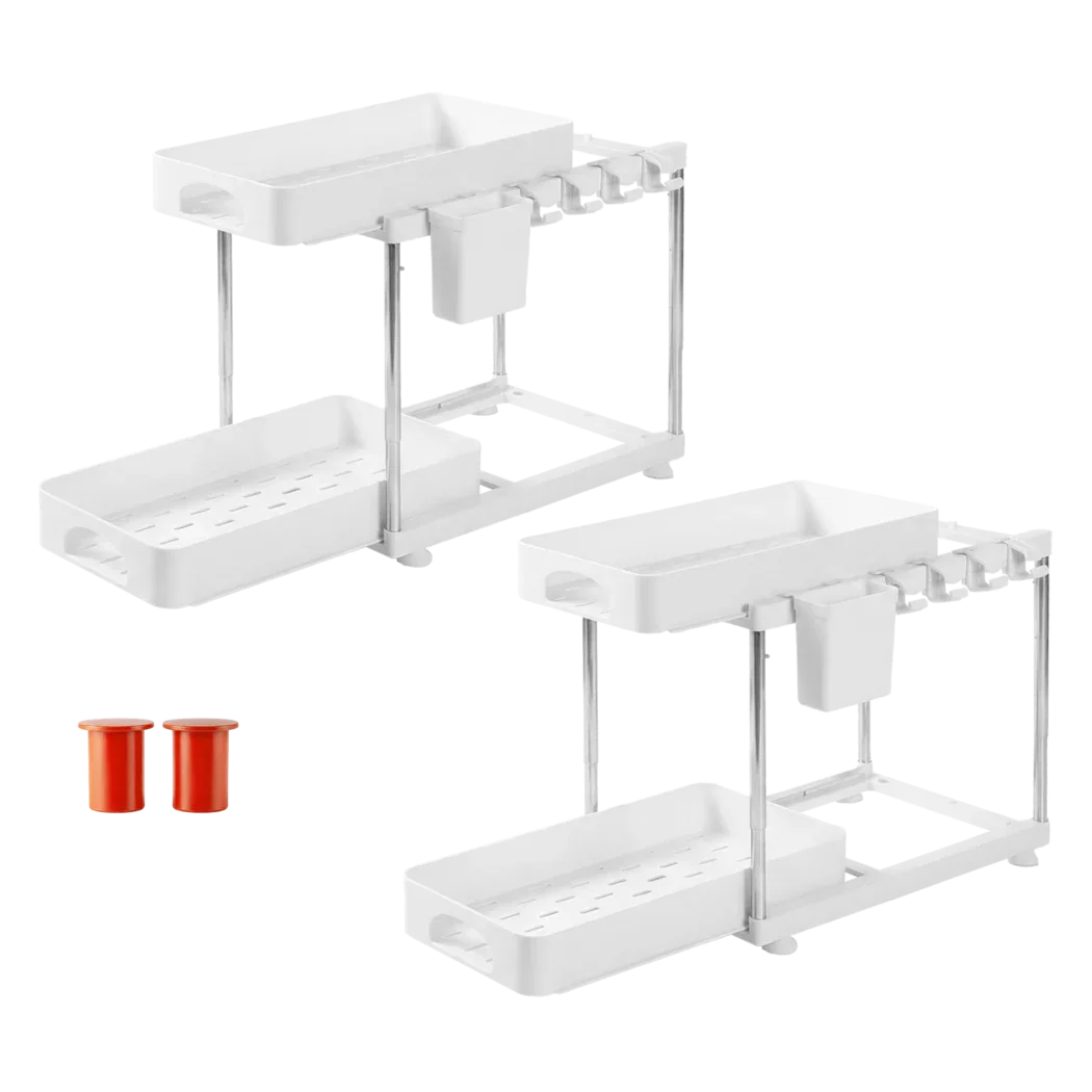 Toque 2 x Under Sink Organizer 2 Tier Cabinet Storage Rack Adjustable Kitchen-2050056777659191304
