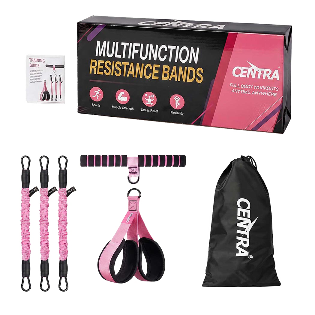 Centra Resistance Bands Set Foot Pedal 3 Tube Adjustable for Home Workout Pink-2100035025125904392