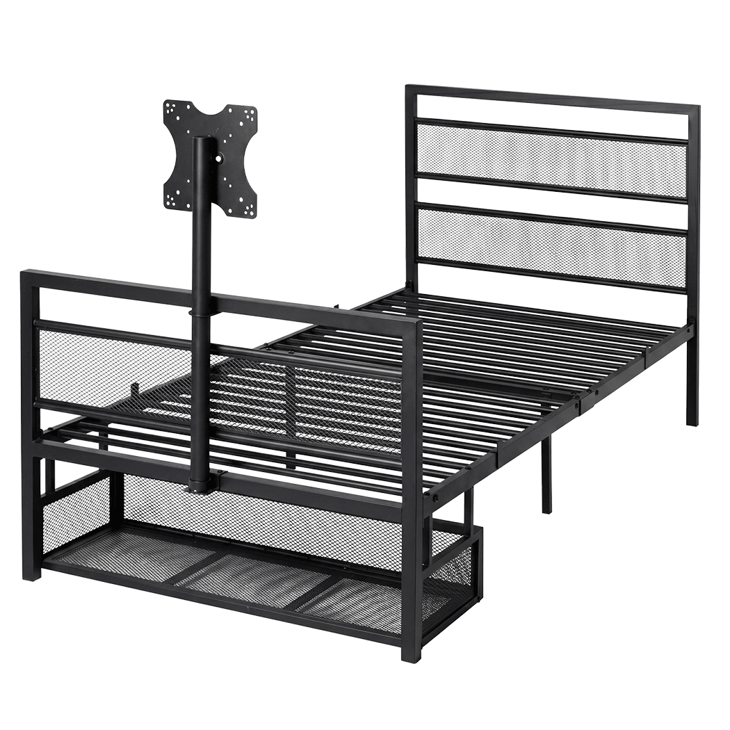 Levede Gaming Bed Frame Rotating TV Mount Storage Metal Single Bed 32in Bedroom-2072893552848932872