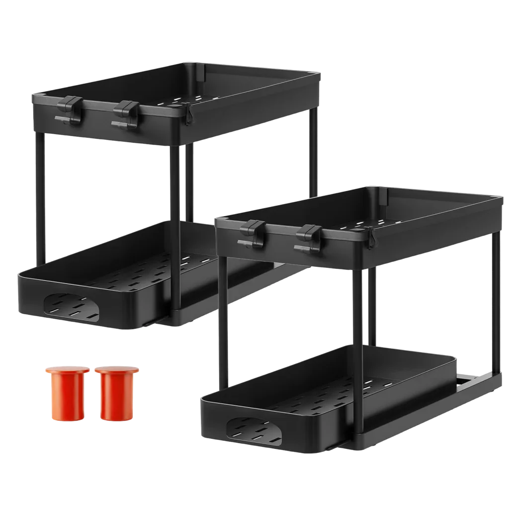 Toque 2 x Under Sink Organizer 2 Tiers Storage Sliding Drainage Kitchen Bathroom-2050056777474641928