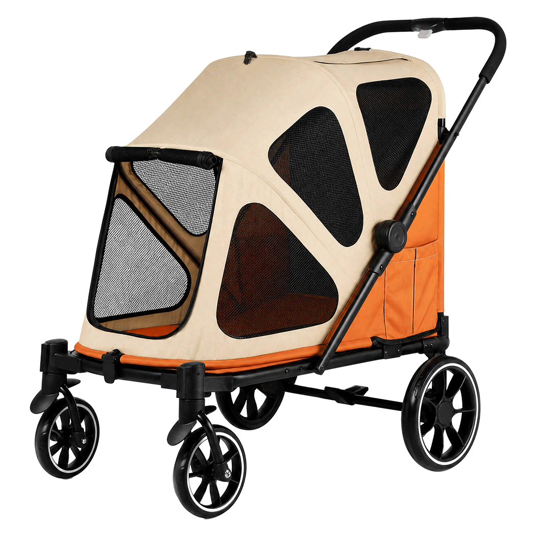 PaWz Dog Stroller Pet Pram Fold Shock Absorbing Wheels Outdoor Travel Orange-2100034992682962952