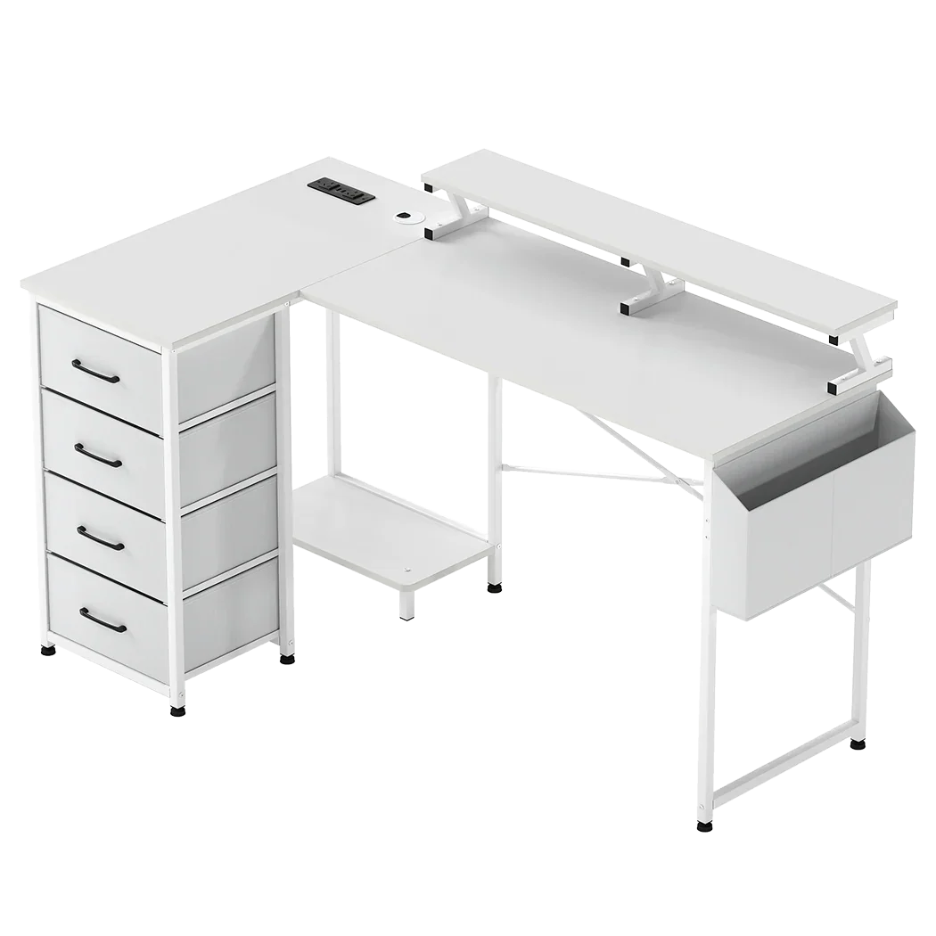 Levede L Shaped Gaming Desk with Storage Drawers White-2050056895770791944