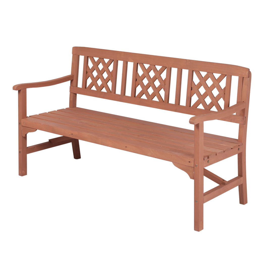Levede 3 Seater Garden Bench Eucalyptus Wood Outdoor Patio Backrest Red Brown-2100034983359025160