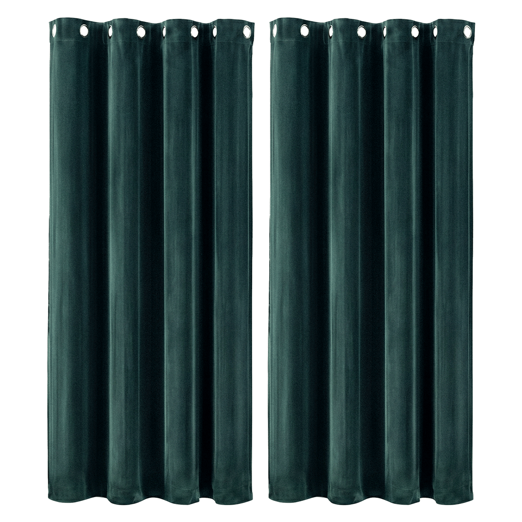Marlow Blackout Curtains 2 Panels Velvet Room Darkening Eyelet Curtains Green-2072893568179113992