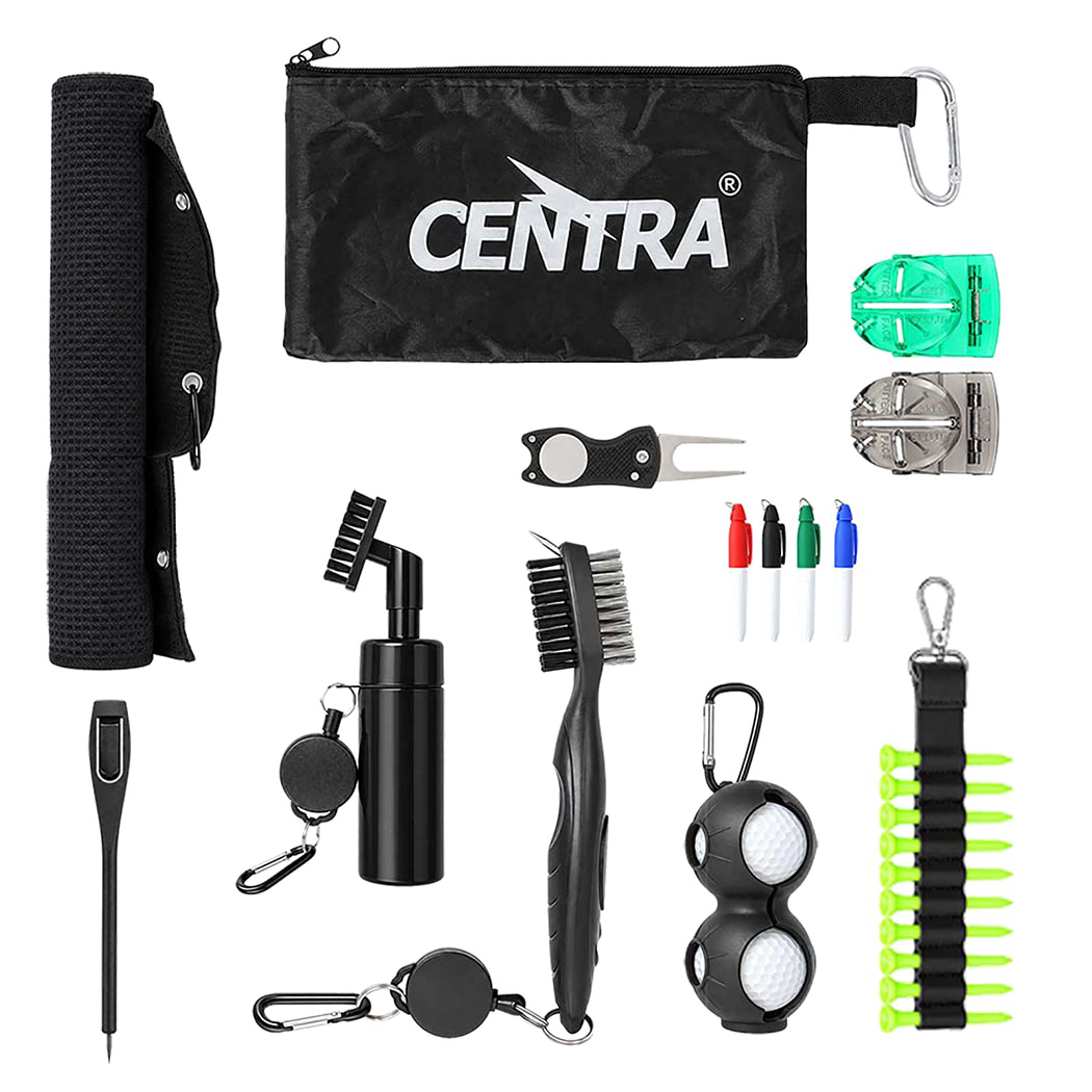 Centra Golf Essentials Kit Must Accessories Set 11Pc Golf Gifts for Men Black-2109799599982710793